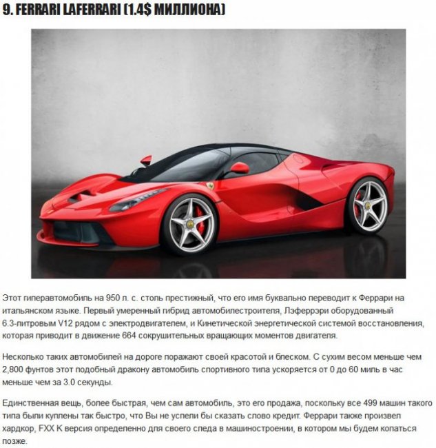 ТОП-10 самых дорогих автомобилей в мире